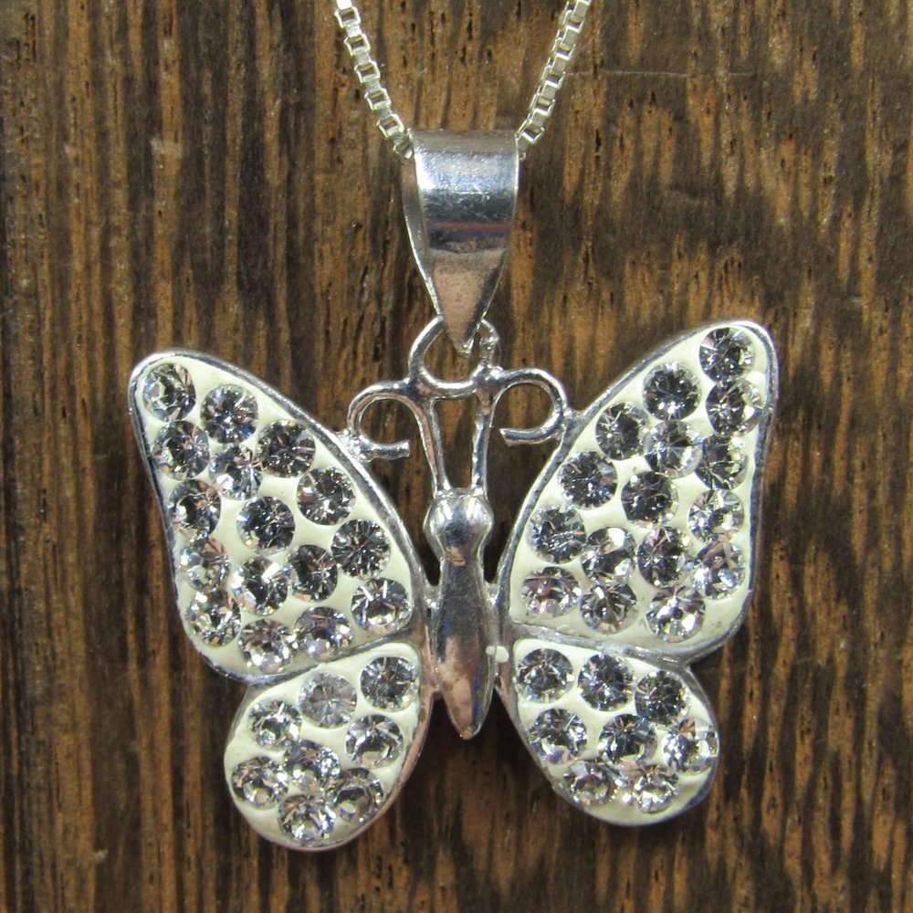 18" Sterling Clear Crystal Butterfly Necklace